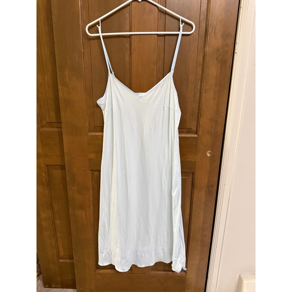 Hanro of Switzerland Light Blue Cotton Satin Trim below knee Slip Dress Small